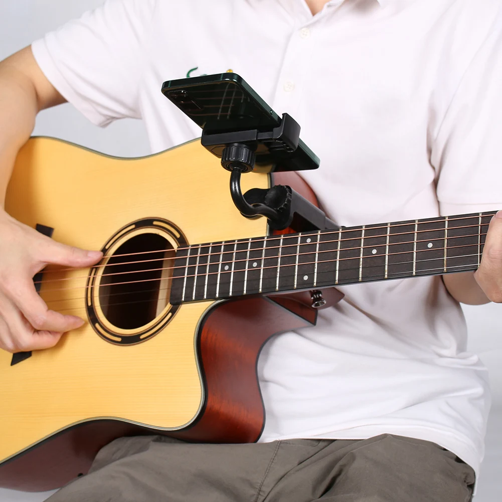 Guitar Phone Holder Hands-Free Adjustable Phone Support Multi-Purpose Guitar Camera Clamp for Recording Video-Calling Streaming