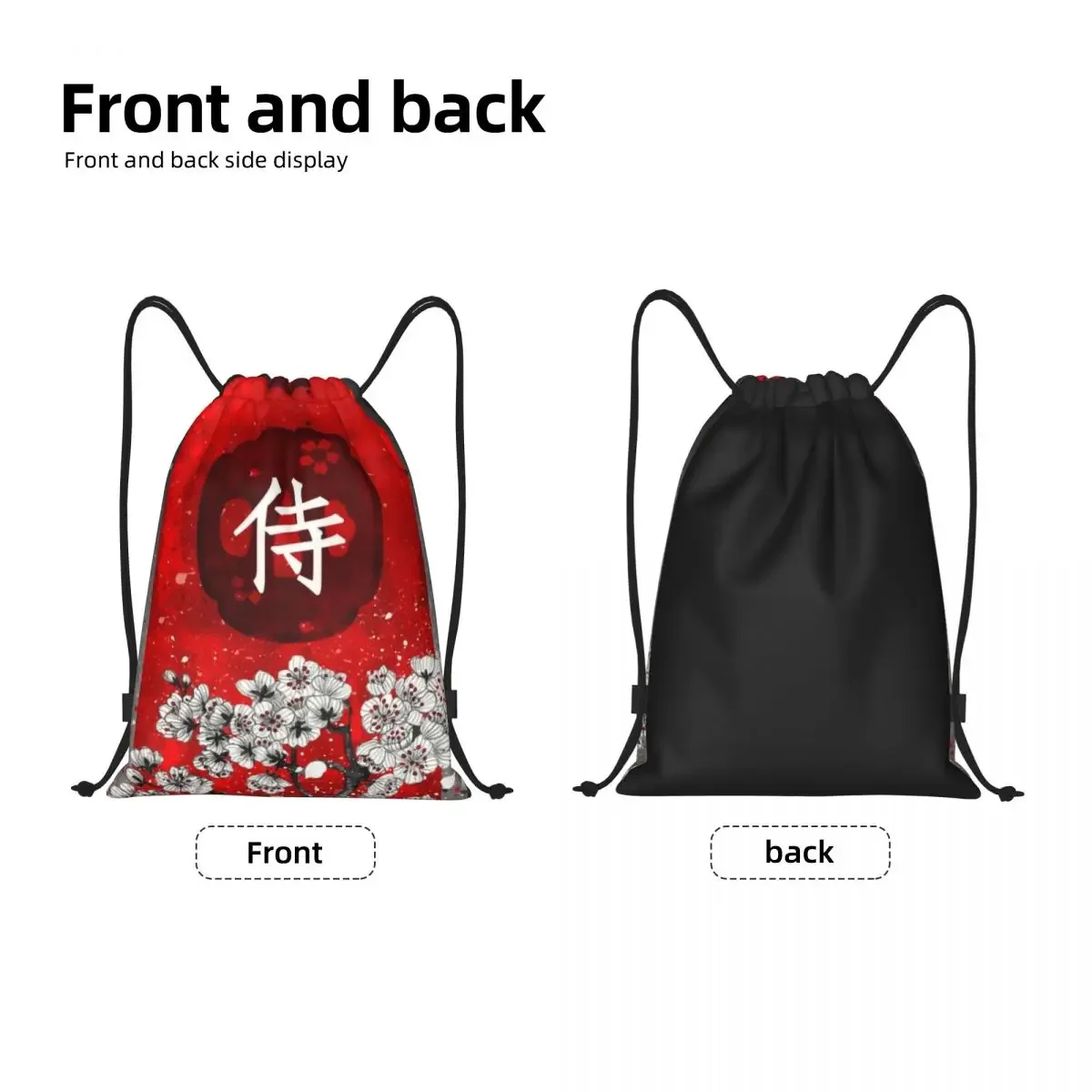 Japanese Samurai Drawstring Backpack Sports Gym Bag for Women Men Cherry Blossom Training Sackpack