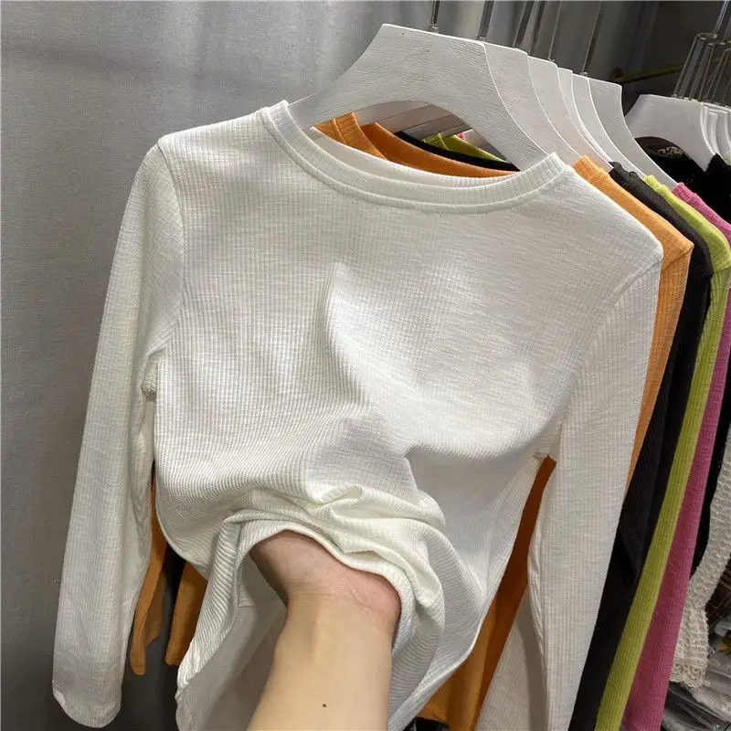 Neck Bright Color Inner Long Sleeve T-shirt Top Women Spring Wear New Korean Internet Famous Versatile Base Shirt Ins Trend