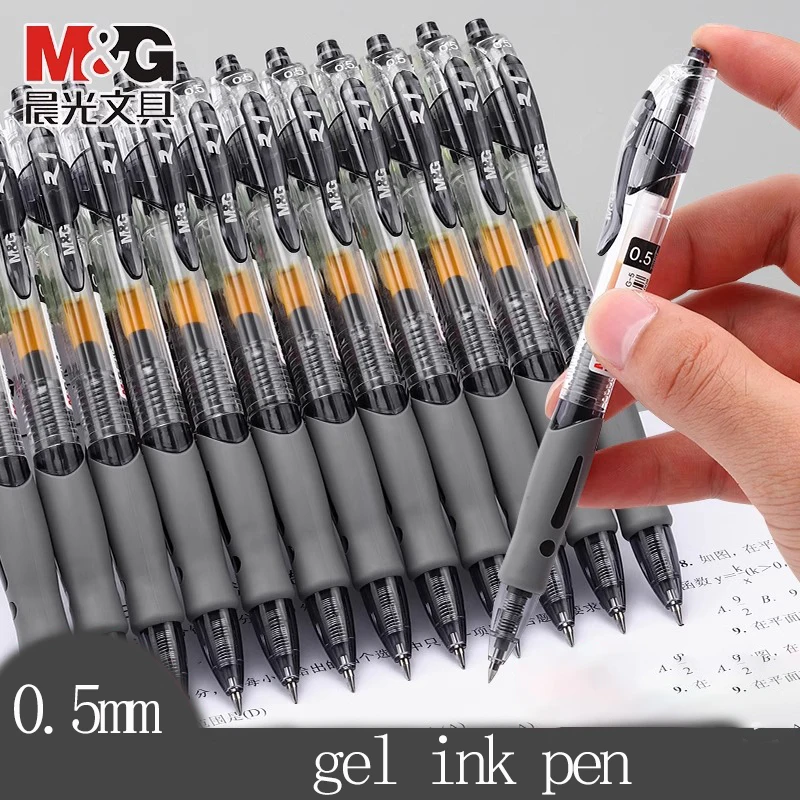 M&G Push-Up Gel Pens, 0.5MM, Black/Blue/Red, Soft Grip, Refillable, Suitable for Students and Office Stationery