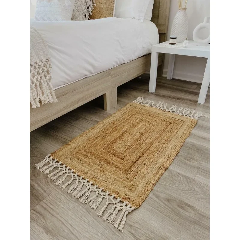 

Rug Runner 100% Jute Braided Handmade Reversible Fringes Carpet Modern Area Rugs