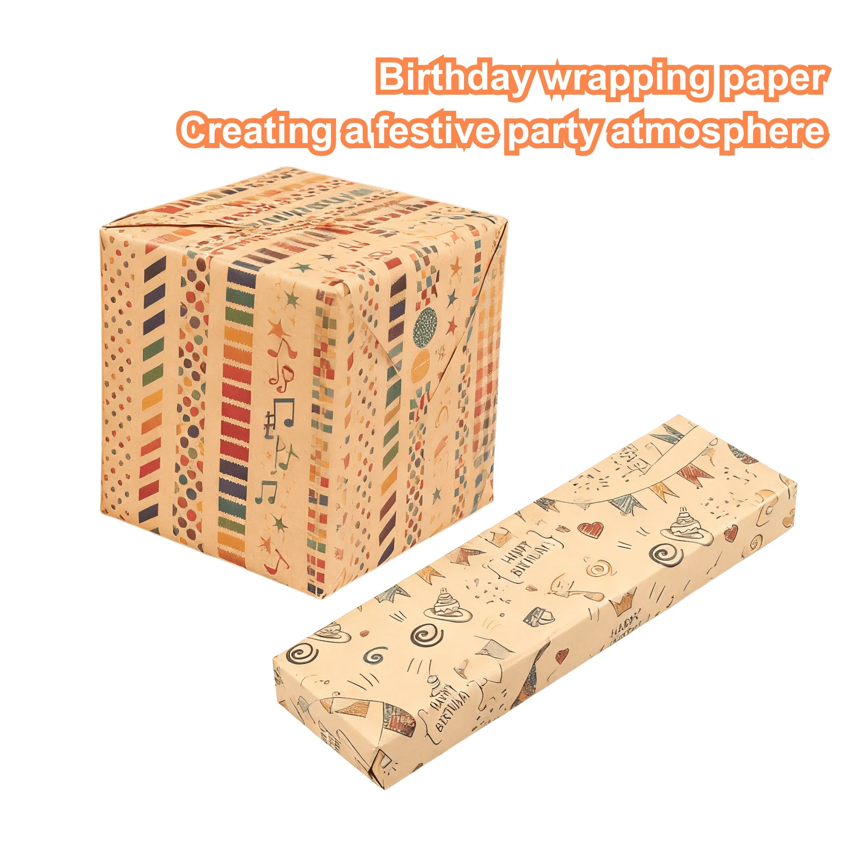 5pcs Birthday Gift Wrapping Paper, Festive Wrapping Paper, Gift Box, Book Cover, Brown Paper, Gift Wrapping Paper, Wrapping