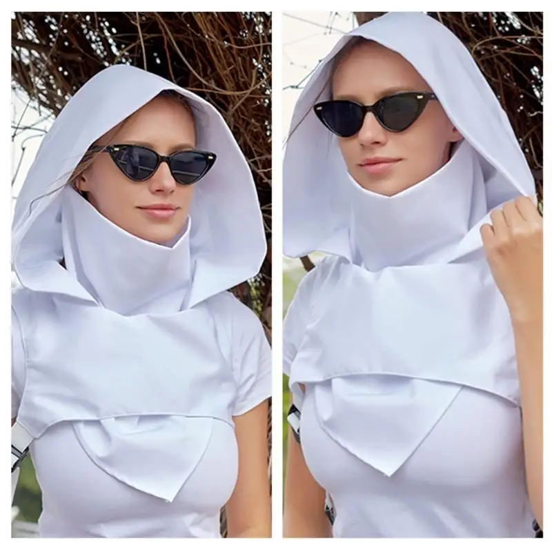 39BD Women Medieval Cowl Collar Decorative Hood False Collar Cosplay Adjustable