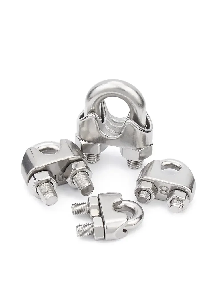 1/4/10PC Silver A2 Stainless Steel U-Bolt Type Wire Rope Clip M2 M3 M4 M5 M6 M8 M10 M12mm Clamp Bolt Household Hardware Working
