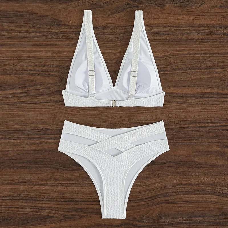 Bikini Set Sexy Wit Vrouwen Badmode Push Up Badpak Embossing Badpak Bandage Bikini 2024 Mujer Bader Swim