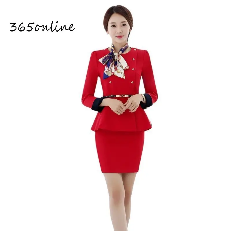 

Women Business Suits with Scarf and Belt Skirt Uniform Styles Office Work Wear Spring Autumn Ladies Career Interview Outfits Set