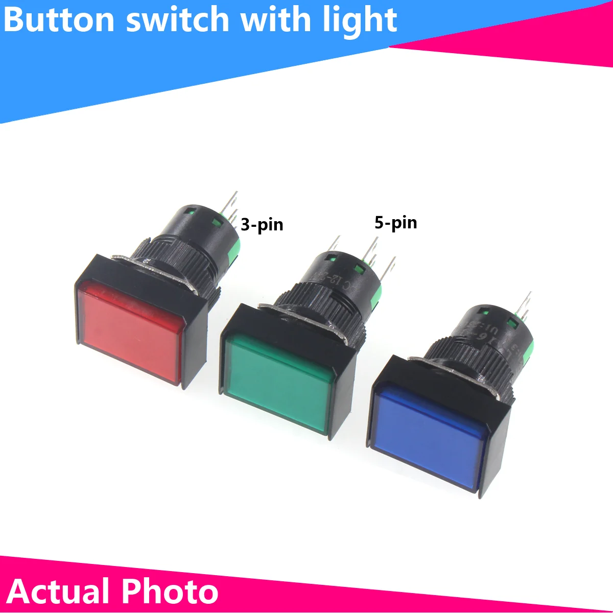 1PCS LA16-11CZ rectangular light button switch 16mm self resetting self-locking 3-pin 5-pin 12V 24V
