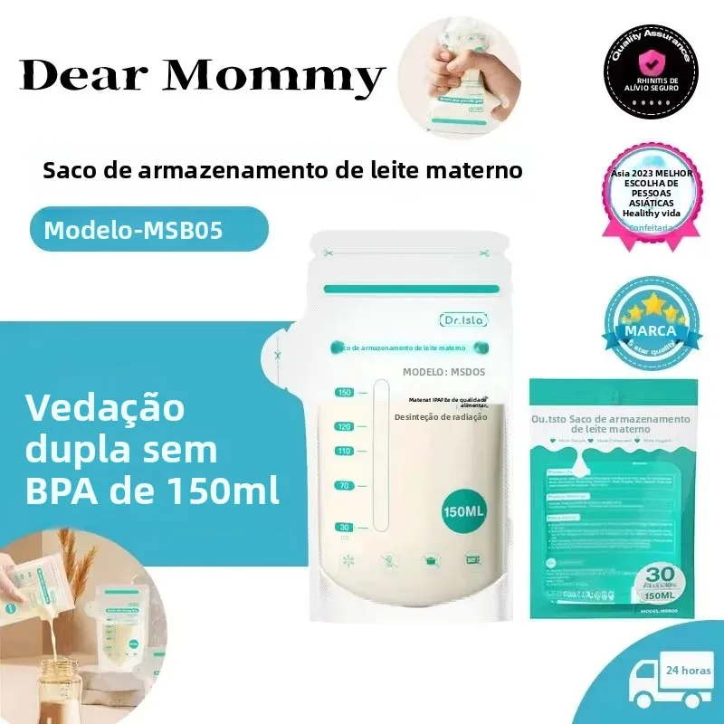 30 unidades 150/250ML Saco de armazenamento de leite materno descartável de pequena capacidade Saco de armazenamento de leite congelado sem BPA