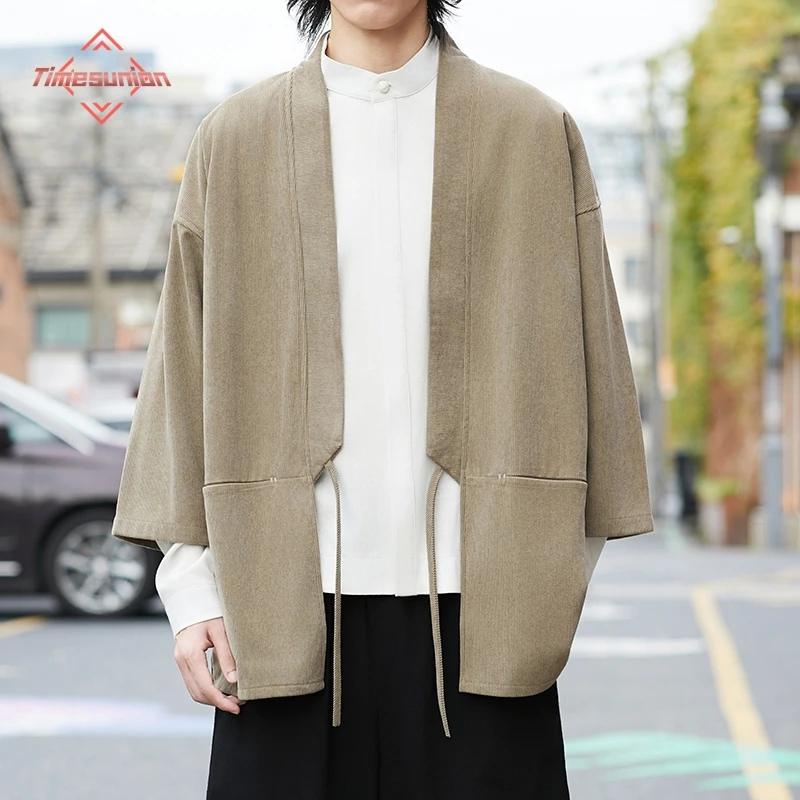 

Winter Corduroy Cardigan Coat Japanese Style Kimonos Shirt Traditional Women Men Harajuku Three-quarter Sleeve Cardigan Yukata