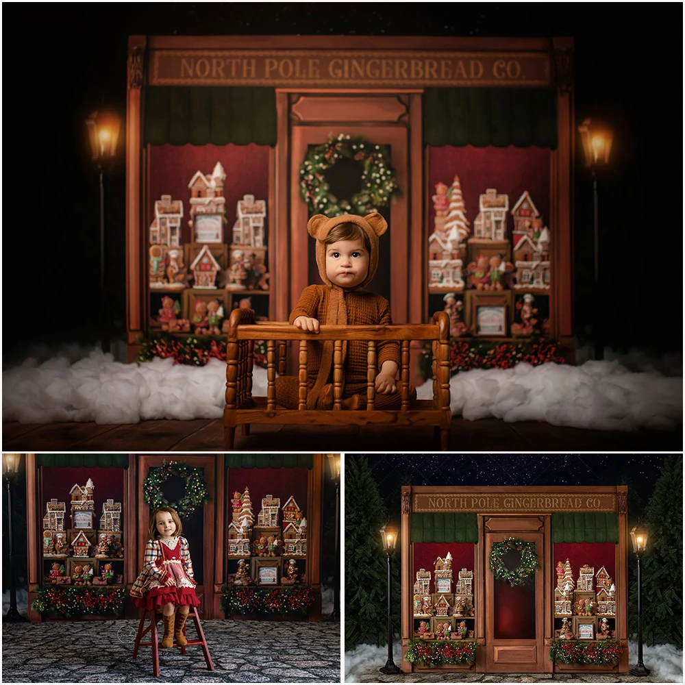 North Pole Gingerbread Photo Background Christmas Kids Portrait Photo Studio puntelli Family Party Photography fondale Cloth