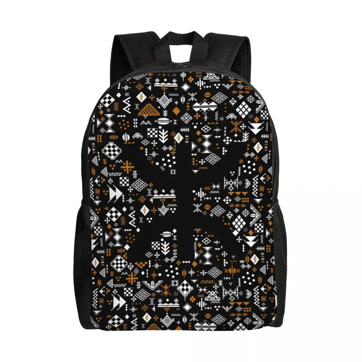 Kabyle Pottery Patterns Backpack for Men Women College School Students Bookbag Fits 15 Inch Laptop Geometry Geometric Bags