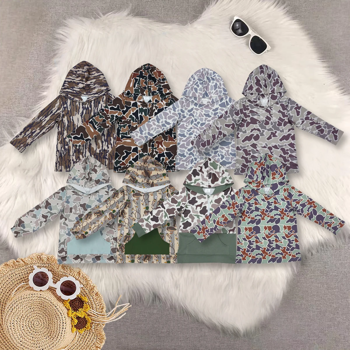 

Winter Western Style Boys Camouflage Tops Wholesale Boutique Long Sleeve Hunting Pattern Hoodies Boys Clothing
