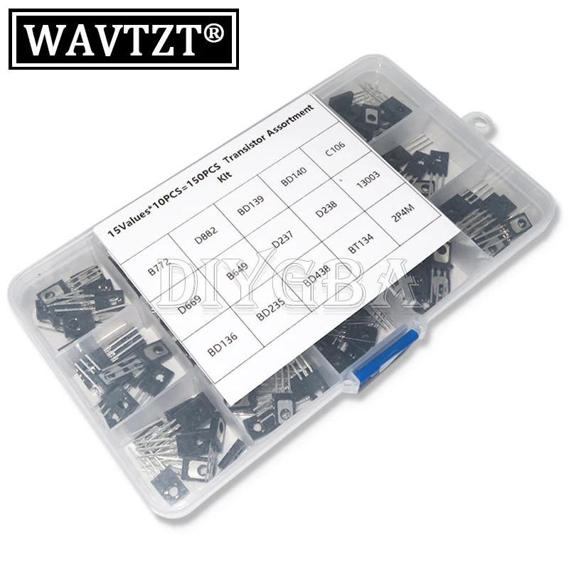 150PCS TO-126 B772 D882 BD139 BD140 C106 D669 B649 D237 D238 13003 BD136 BD235 BD438 BT134 2P4M  Transistor Assortment Kit Pack