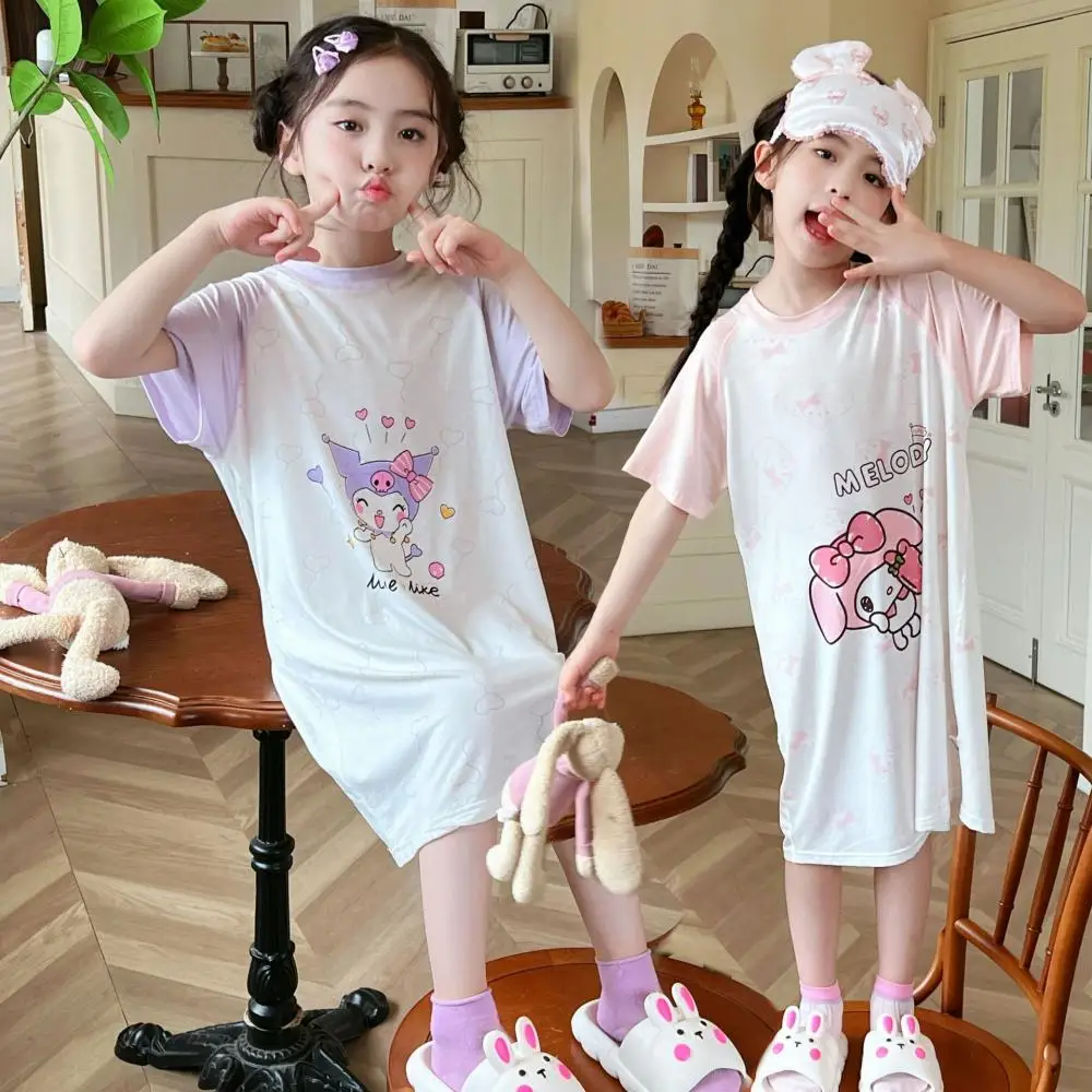 

Sanrio Kuromi Melody Girls Nightgown Spring Autumn Middle Children Princess Style Skirt Children's Pajamas Baby Home Clothes