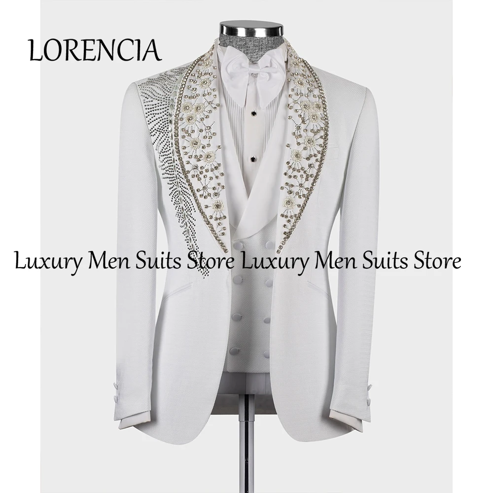 

Sparkly Beading Crystal Suits for Men 3 Piece Single Breasted Tuxedos Wedding Party Customized Blazer Pants robe mariage femme
