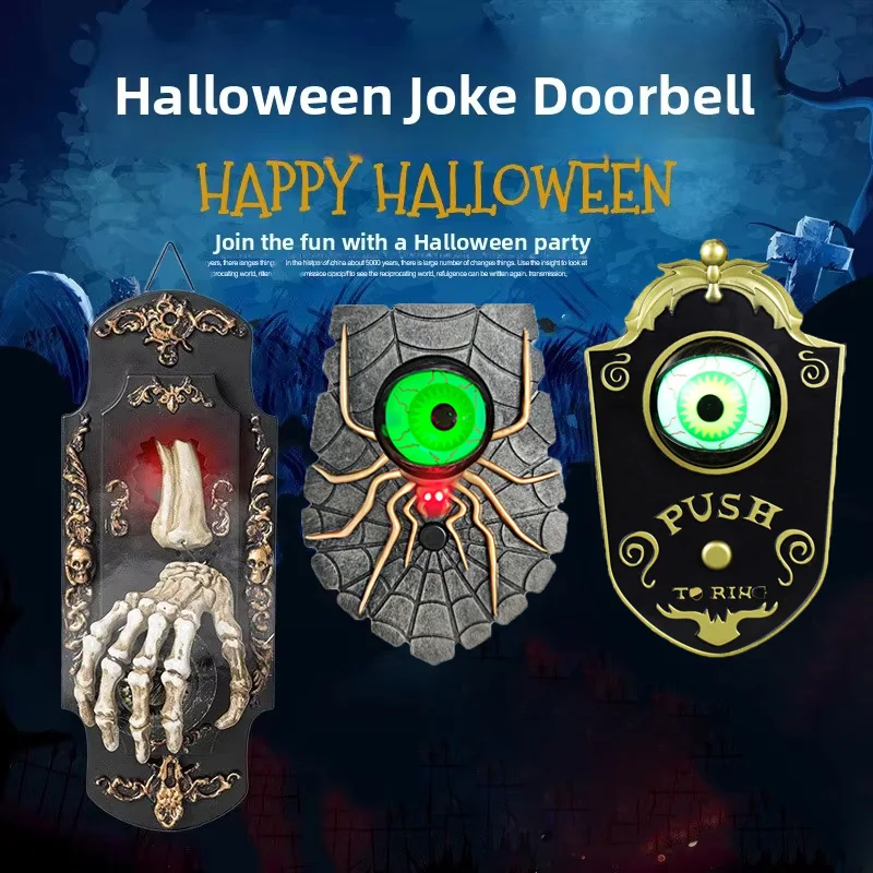 Halloween Doorbell One-Eyed Doorbell Glowing Eyeball Horror Sound Halloween Party Home Decorations Props Skeleton Hand Doorbell
