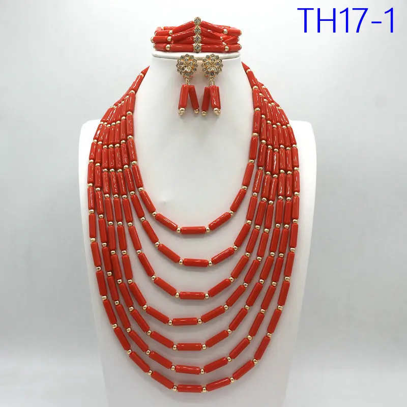 

Набор бус из кораллового бисера в нигерийском стиле, африканские свадебные бусы, позолоченное ожерелье, ювелирный набор