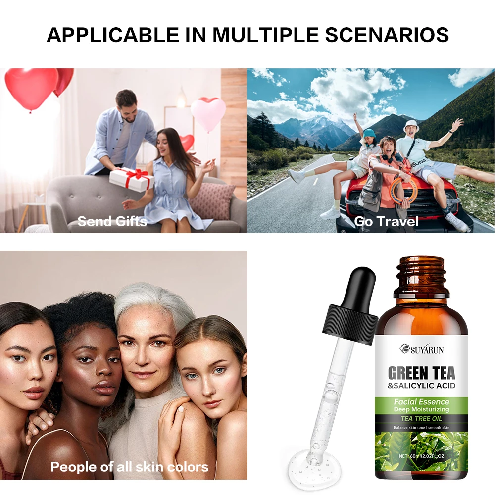 Contiene ácido salicílico y té verde para eliminar manchas oscuras, reparación hidratante, esencia antienvejecimiento, cuidado de la piel Facial