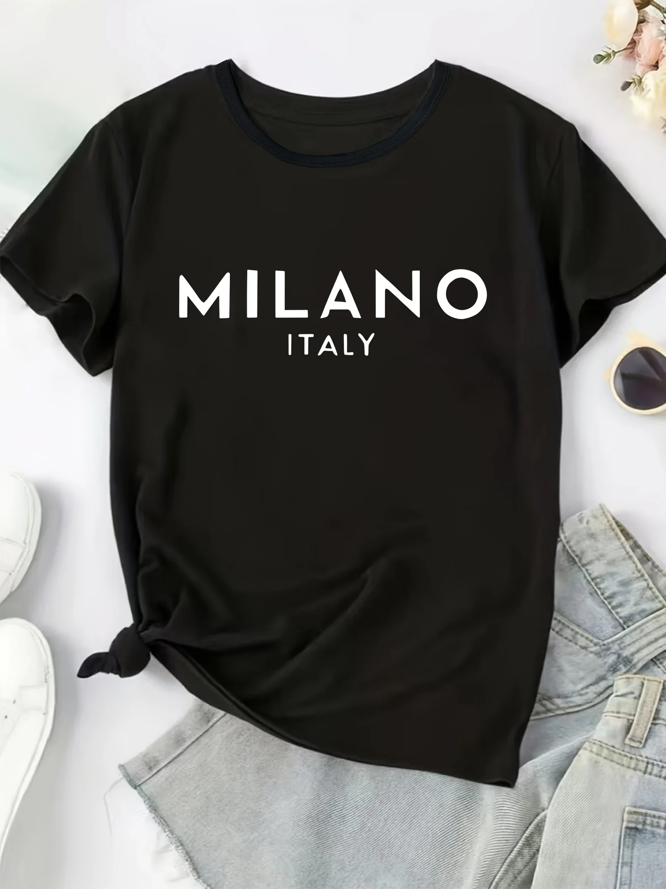 MILANO Graphic Tee Chic Casual Comfort, Short Sleeve Breathable Ideal for Spring & Summer Fashion - Curvy Women's Apparel image 2