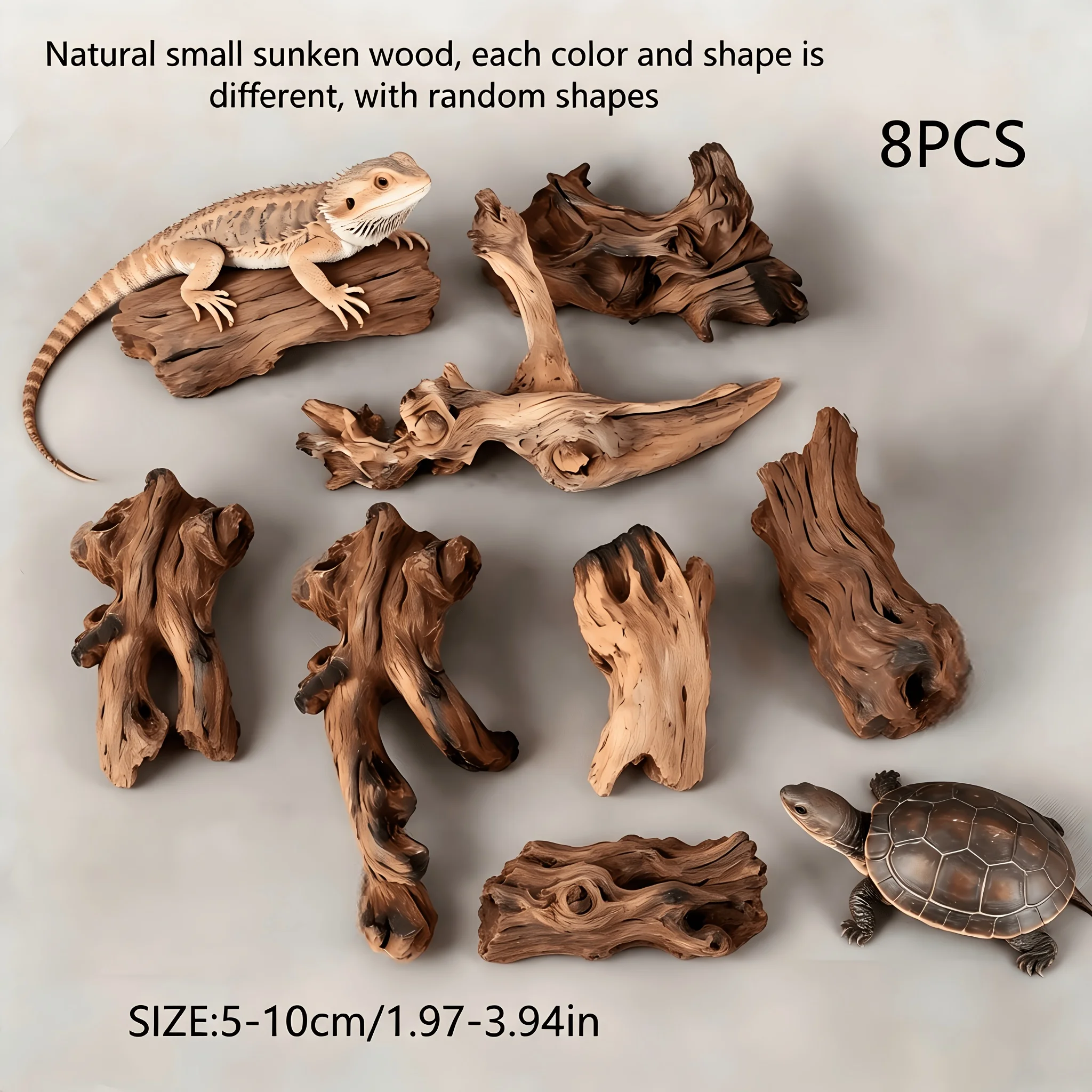 8 Stück (5,01–10,02 cm) Aquarium-Landschaftsgestaltungswerkzeug, für Fischbecken, Reptilienbecken und Terrarien, kleines Treibholz für Aquarien zum Klettern – Detail 2