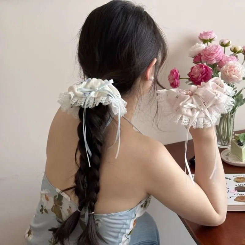 

Sweet Lace Scrunchie Women High Elastic Ponytail Holder Ruffle Hair Tie Soft Elastic Band Girly Daily Hair Accessories Gift