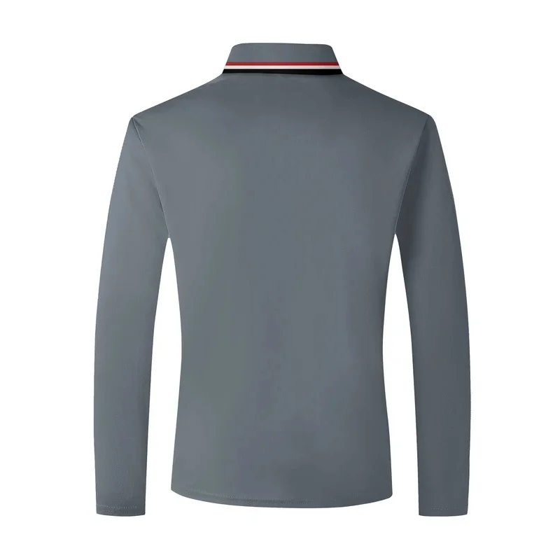 European and American autumn blended cotton shirt with polo pockets and zippers for middle-aged men's muscular long-sleeved casu
