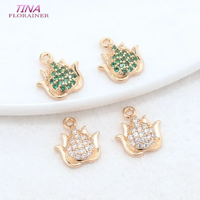 11*12MM 14K Gold Color Brass and Zircon Lotus Flowers Charms Pendants Necklace Bracelet Jewelry Making Supplies Diy Accessories