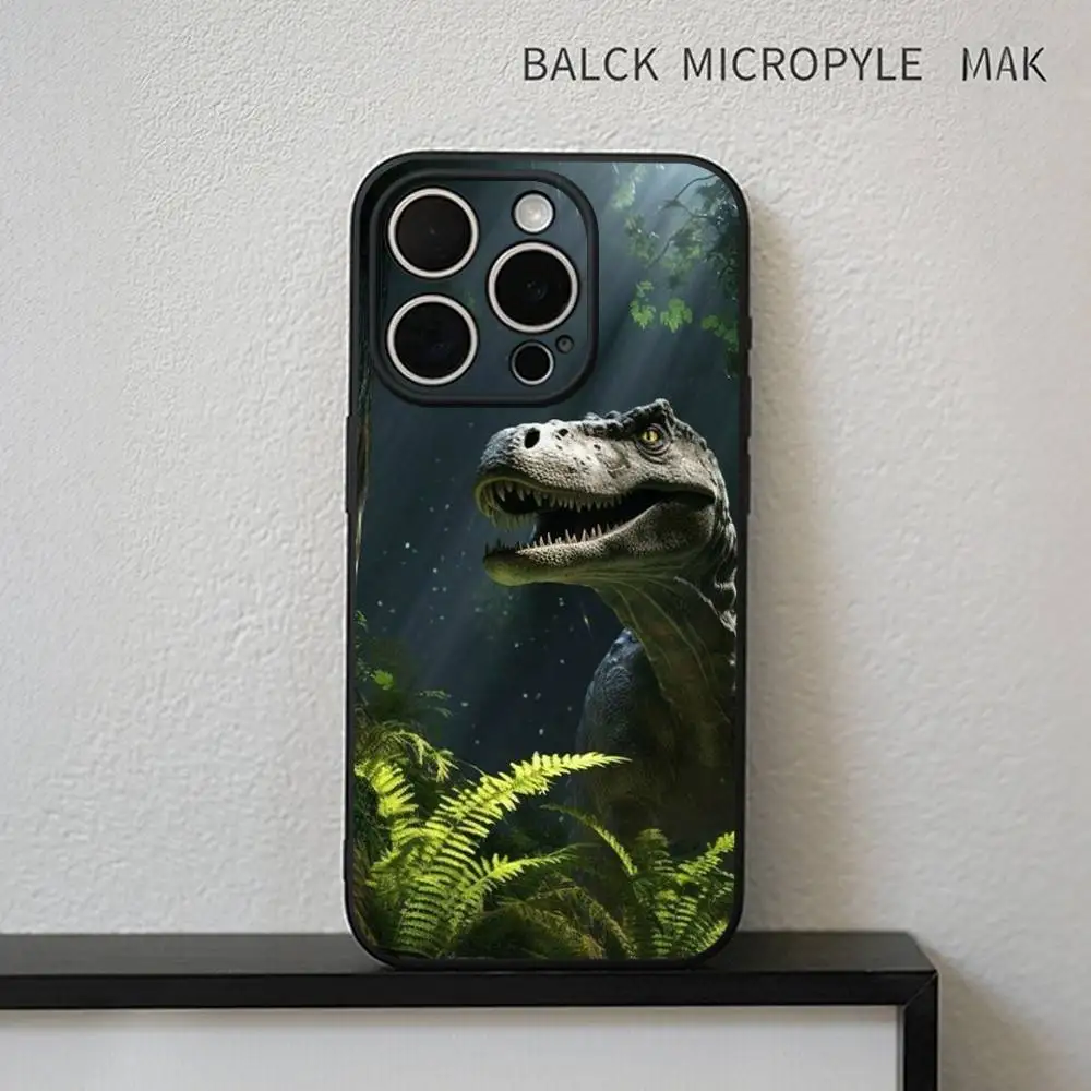 حافظة هاتف D-Dinosaur Jurassic Park لهاتف iPhone17,16,15,14,13,12,11 Plus، Pro Max غطاء أسود ناعم