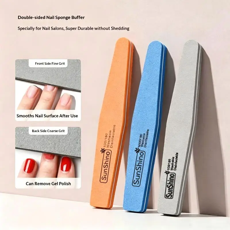 10PCS Professional Double-sided Nail File Block With 100 180 Grit Colorful Sponge Nail Polish Buffing Sanding Buffer Strip
