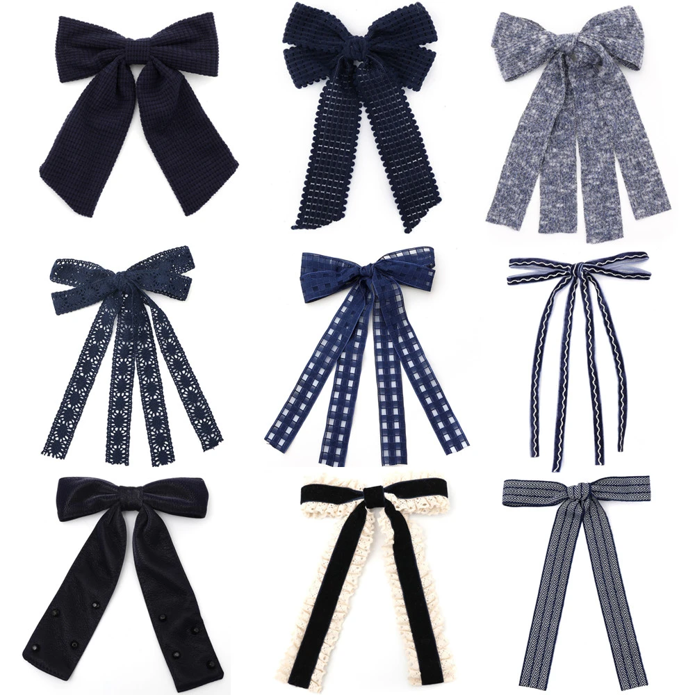 001W Navy BLue School Uniform Color GIrls Bow Hair Clips Fashion Headband HAir accessories