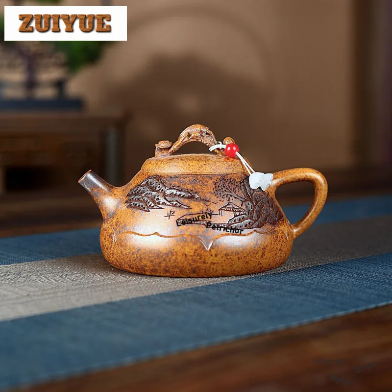 

330 мл Ретро Исин Фиолетовые Глиняные Чайники Ручной Работы Каменный Совок Горшок Сырой Руд Киль Золотой Песок Грязь Чайник С Фильтром Чайный Набор Zisha