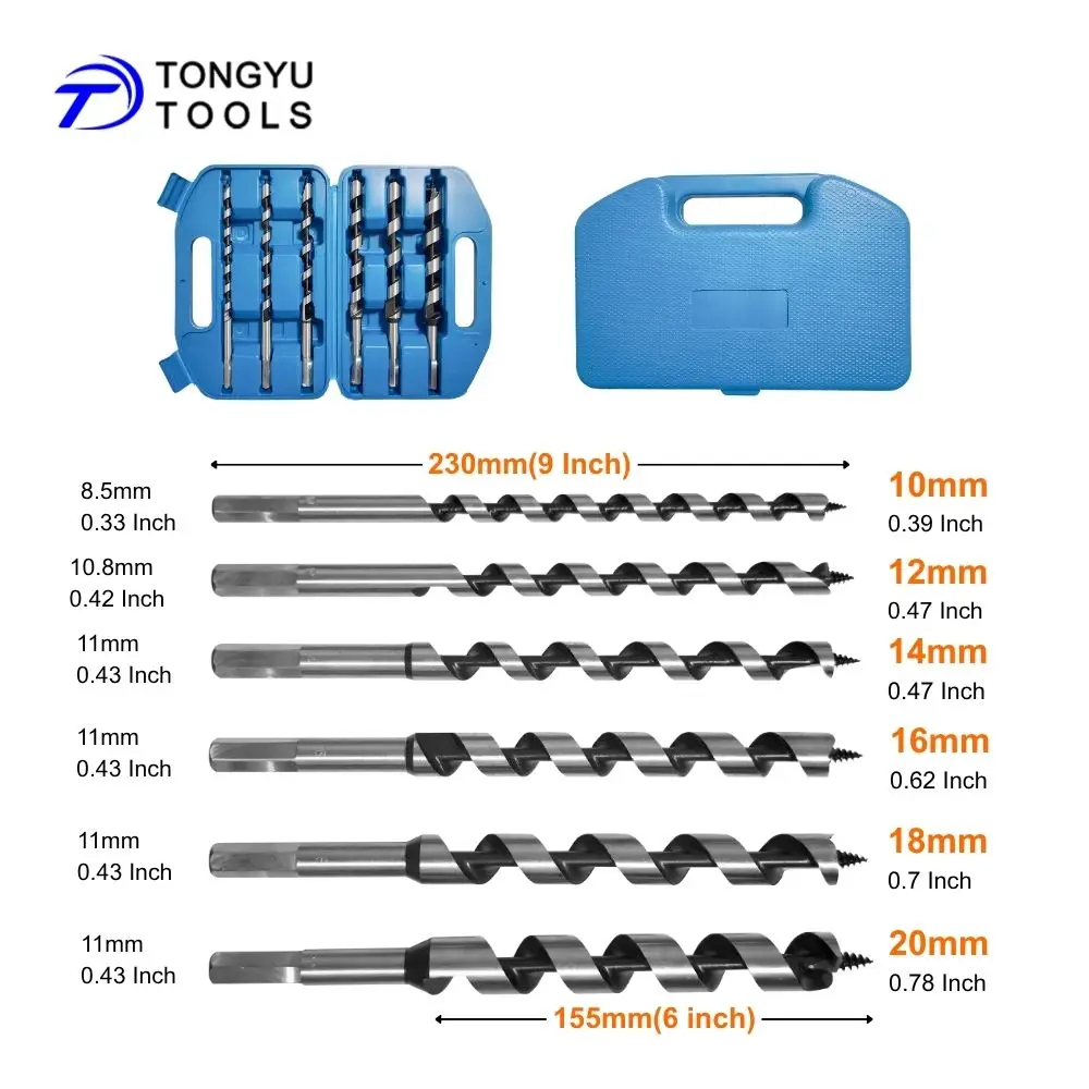 

Набор из 6 шнековых сверл с шестигранным хвостовиком и самоподающимся наконечником для глубокого сверления по дереву