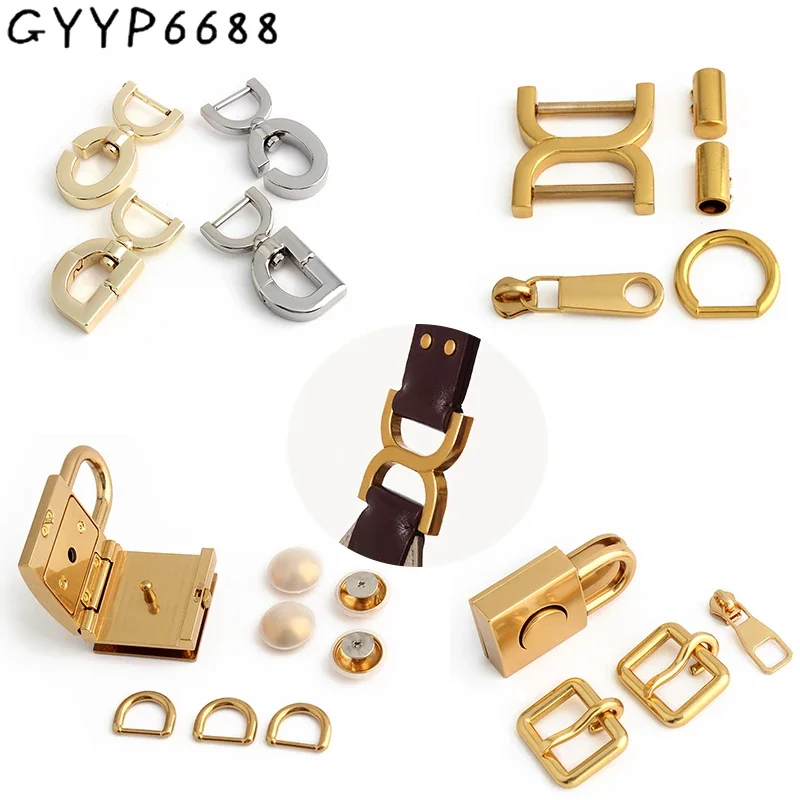 1/4/10Sets Detachable Snap Hook Double D Ring For Handbag Purse Bags Lock Hanger Connects Lobster Clasp Screw Buckle Accessories