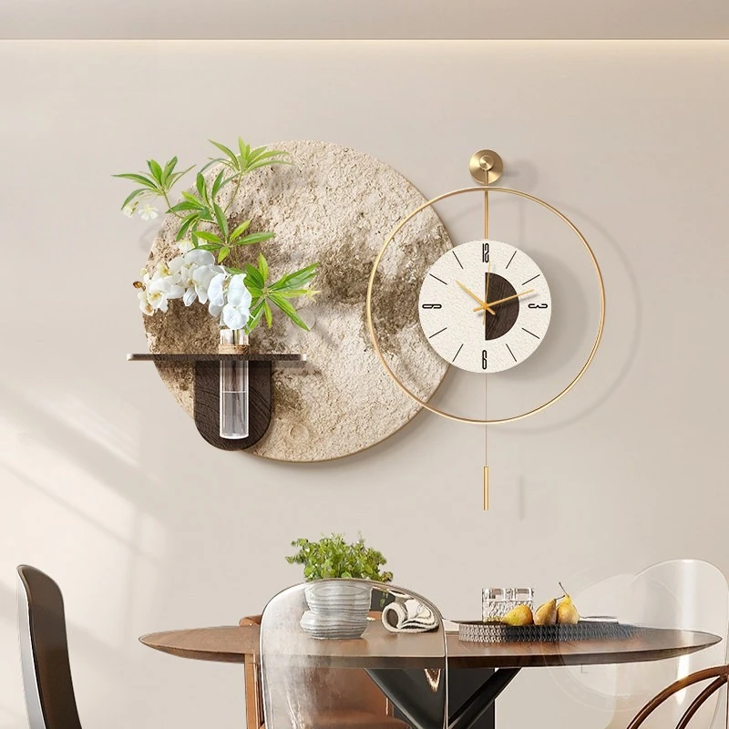 Restaurant Decorative Painting High-end Dining Table Background Wall Hanging Painting Green Plant Clock Combination Mural view 4