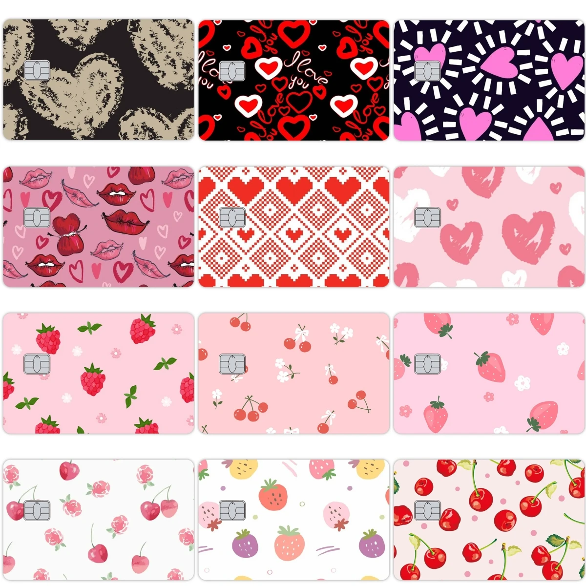 

Fashion Fruit Love Lip Print Credit Debit Bank Visa Card Skin Stickers Star Laser Y2k Girly Heart Film Waterproof Decal Gifts