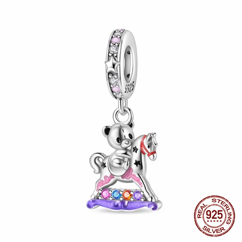 

Cute 925 Sterling Silver Zircon Bear and Horse Pendant Beads paired with an original bracelet a DIY womens jewelry gift