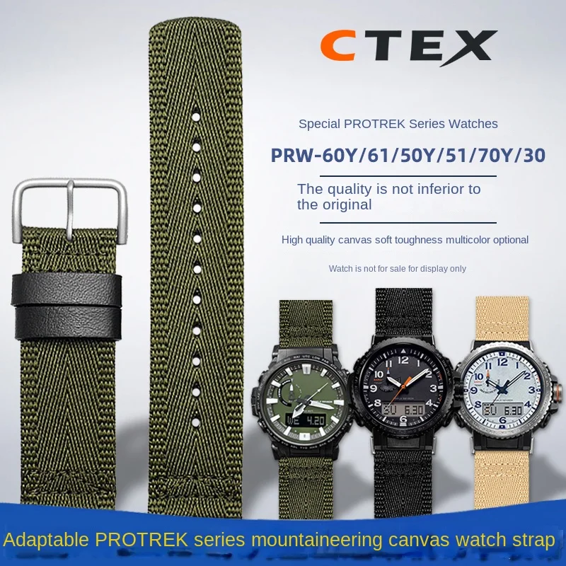 For Casio PRW-60Y/50Y/70Y/30 series Strap PROTREK Mountaineering Watch PRW-60Y PRW-50Y PRW-70Y Nylon canvas watch strap 23mm