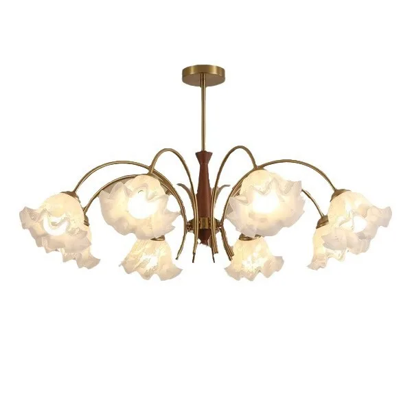 

Medieval style living room chandelier, French cream flower glass, bedroom and dining room, retro American Bauhaus lamps