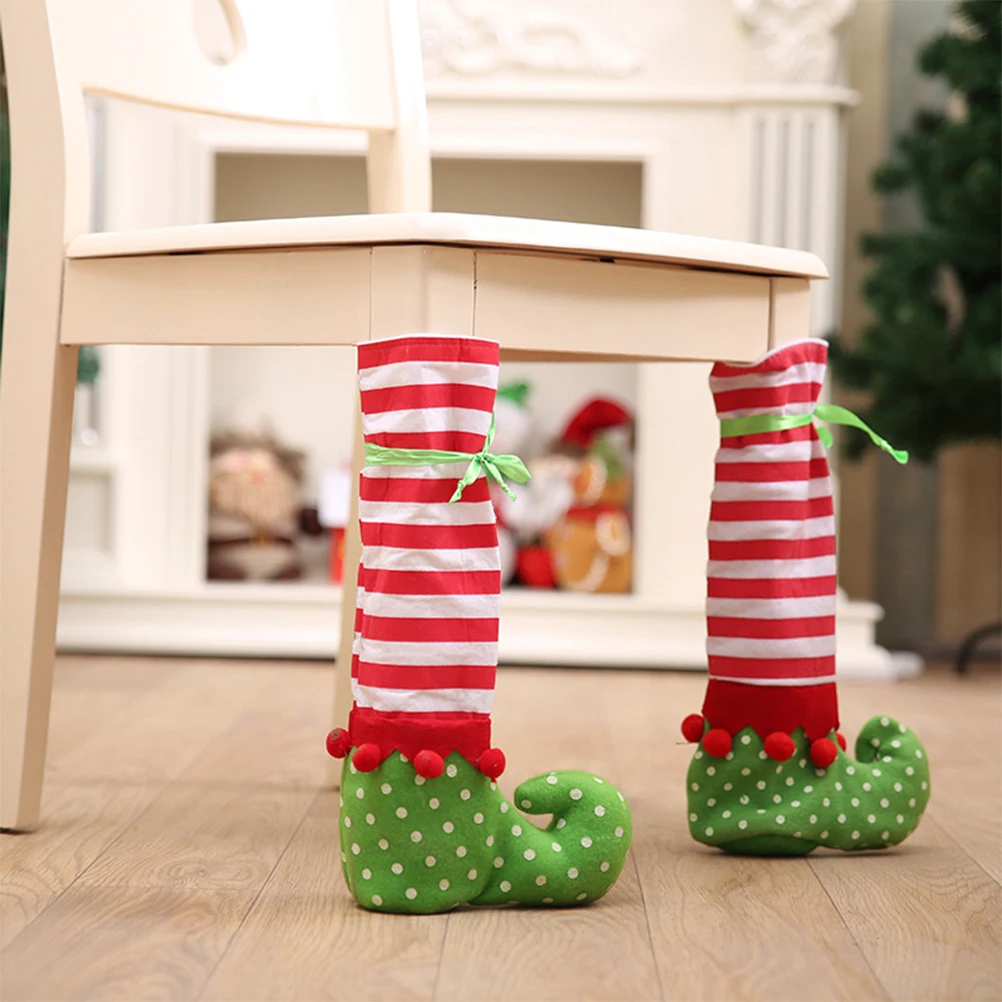 

3Pcs Table Leg Covers Christmas Chair Leg Cover Elf Feet Shoes Legs for Stripe Design Bottle Holder Durable