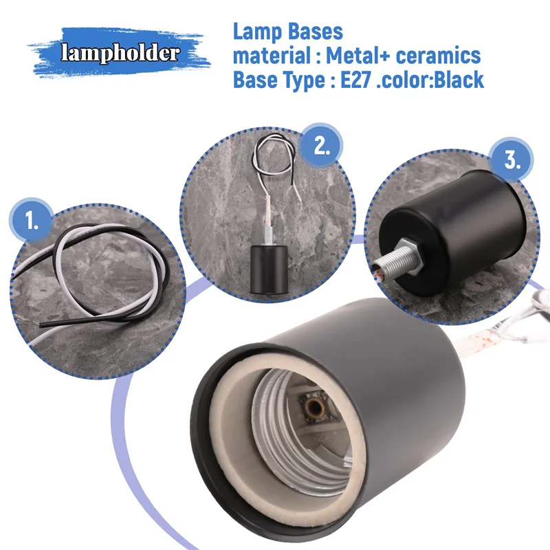 

AA81-E27 Screw Base Round LED Light Bulb Lamp Socket Holder Adapter Metal Lamp Holder With Wire