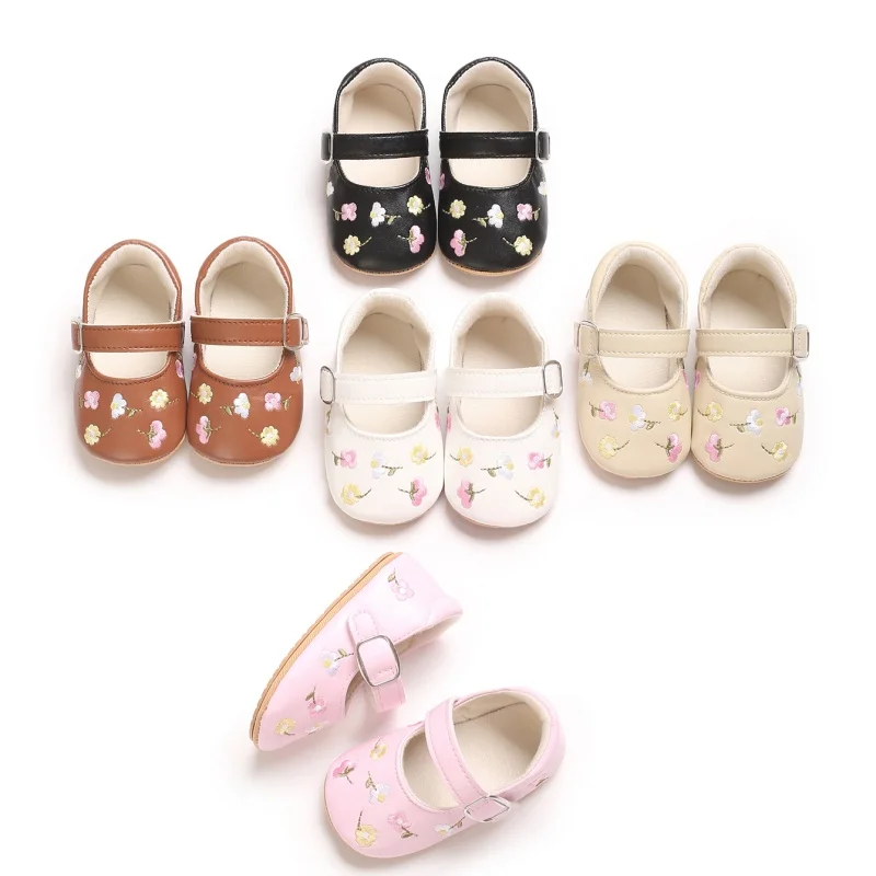 Embroidered Princess Mary Jane Flat Shoes for Baby Girls 0-18M Newborns Comfortable New Baby Shoes Collection