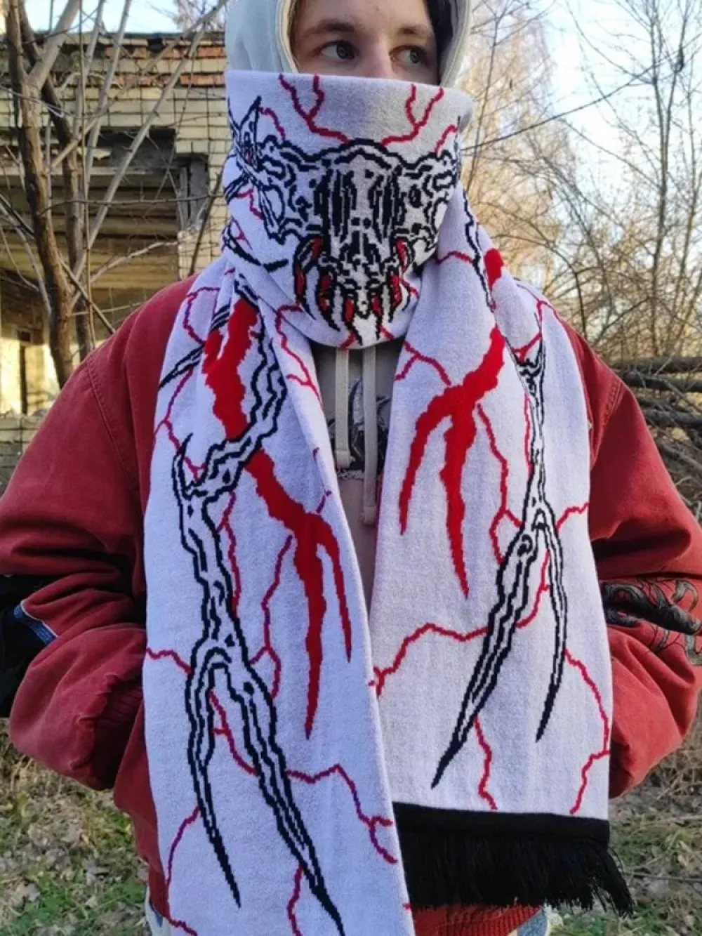 

Dark Anime Jacquard Double sided Knitted Scarf Trendy Cool Personalized Men's and Women's Universal Long Neck