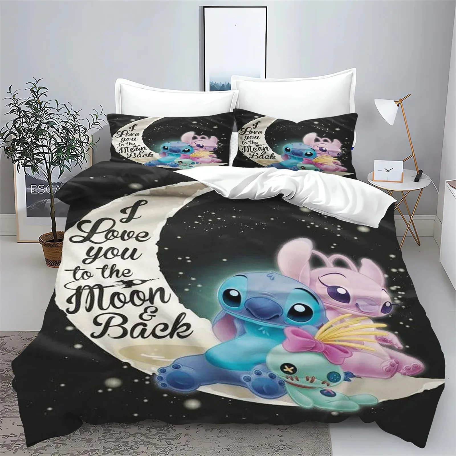 Stitch/Angel Cartoon Printed Bedding Sets exquisite bed supplies set duvet cover bed comforter set luxury birthday gift