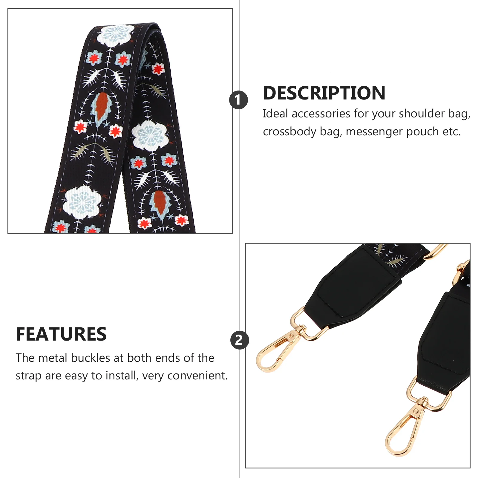 

1Pcs Adjustable Crossbody Shoulder Strap Flower Print Bag Strap Replacement for Handbag Messenger Pouch Wide Comfortable Metal