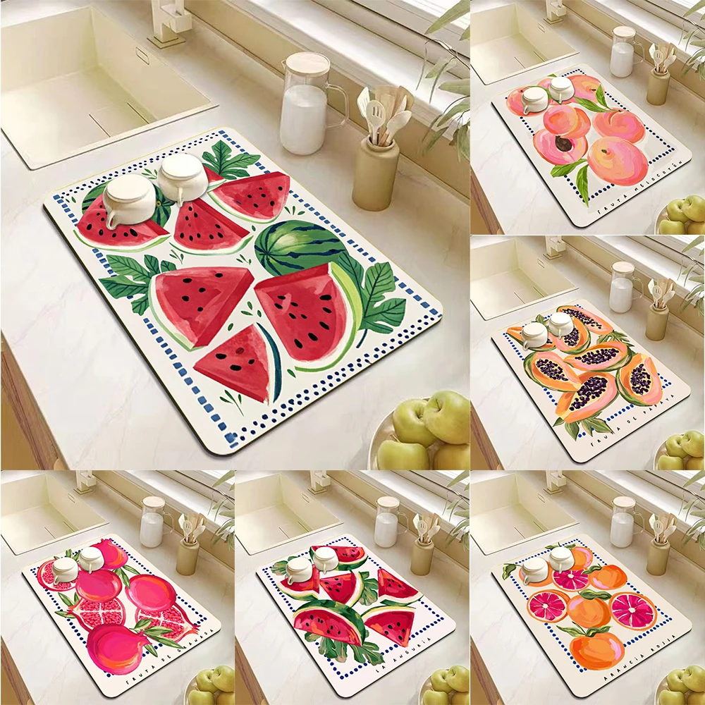 Wassermelonen-Kunstdruck, super saugfähig, Küchenmatte, Trockenmatte, schnell trocknend, Abtropfunterlage, Geschirrmatte, rutschfestes Geschirr, Tischset