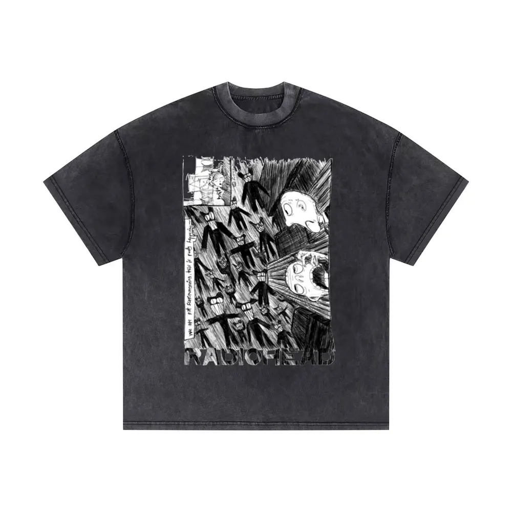Washed Vintage Rock Band Radiohead T-shirt I Will See You in The Next Life Music Print T Shirts Men Casual Oversized Tshirt Tops
