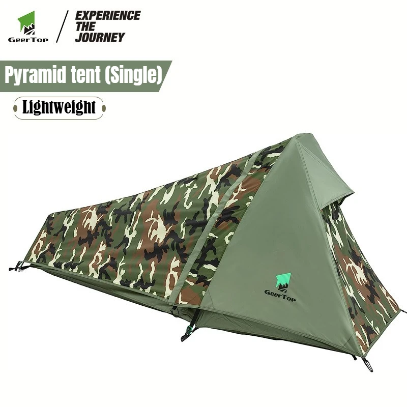 

Ultralight Single Mountaineering Tent Hiking Outdoor Equipment Camouflage Rainproof Pyramid Tent Two Layers Camping Tent 캠핑