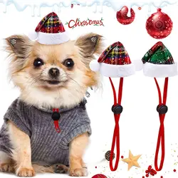 Decorative Christmas Pet Hat Adjustable Red/Green Puppy Christmas Hat Cloth with Drawstring Cat Headgear Hat New Year