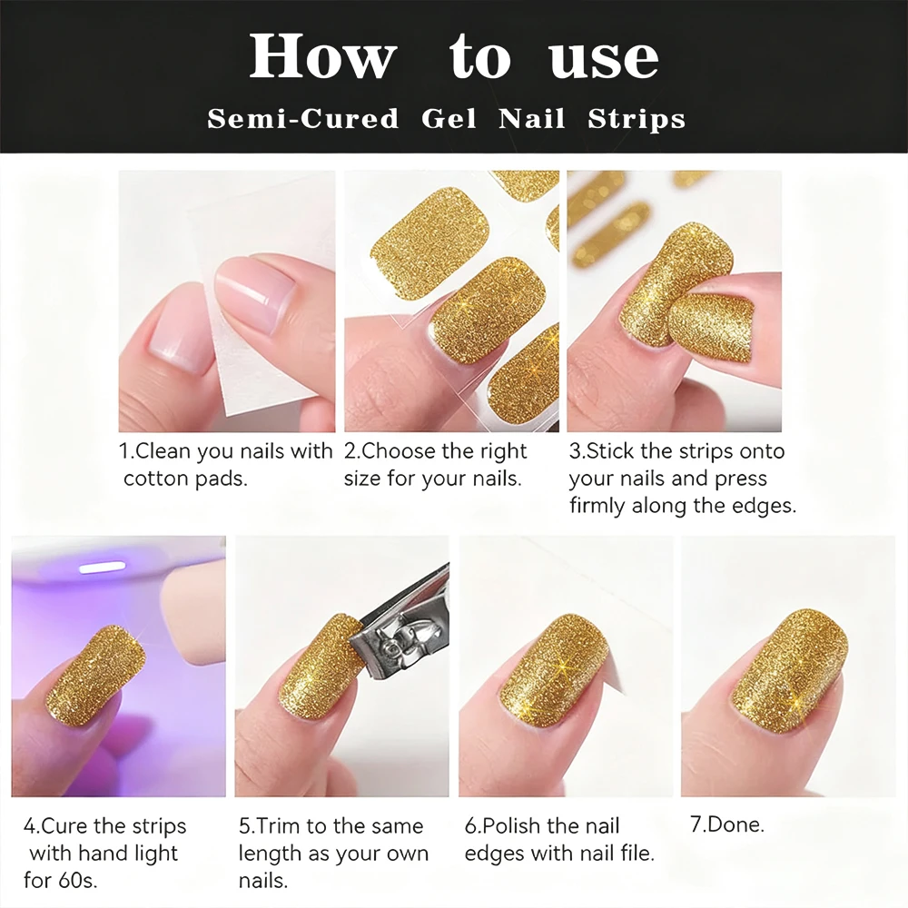 16 Tipps Weiß & Heißprägung Vollständige Abdeckung Nagelaufkleber Paste Wraps Französisches Design Schwarz/Rot/Rosa Nagelaufkleber Halbgehärteter UV-Gel-Patch