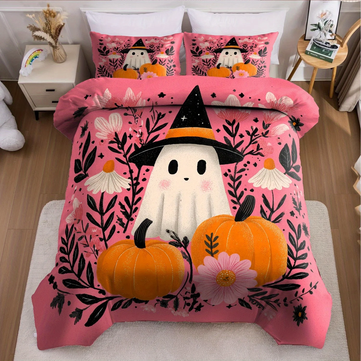 3pcs Christmas Duvet Cover Set without Core, Quilt Cover with 2 PillowcasesSoft and Machine Washable Halloween Bedding l
